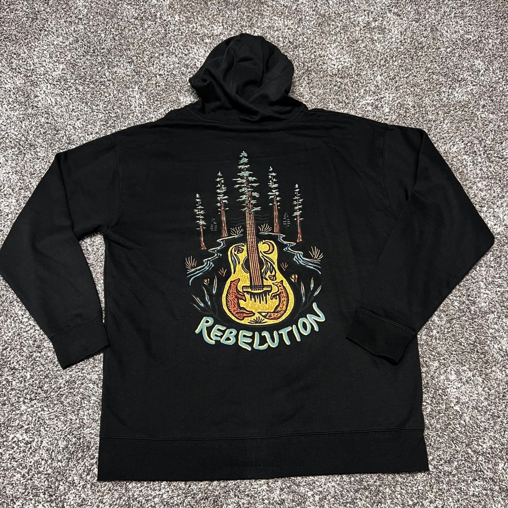 Rebelution Black Zip Up Hoodie XL Guitar Graphic Reggae Surf Festival Sweatshirt